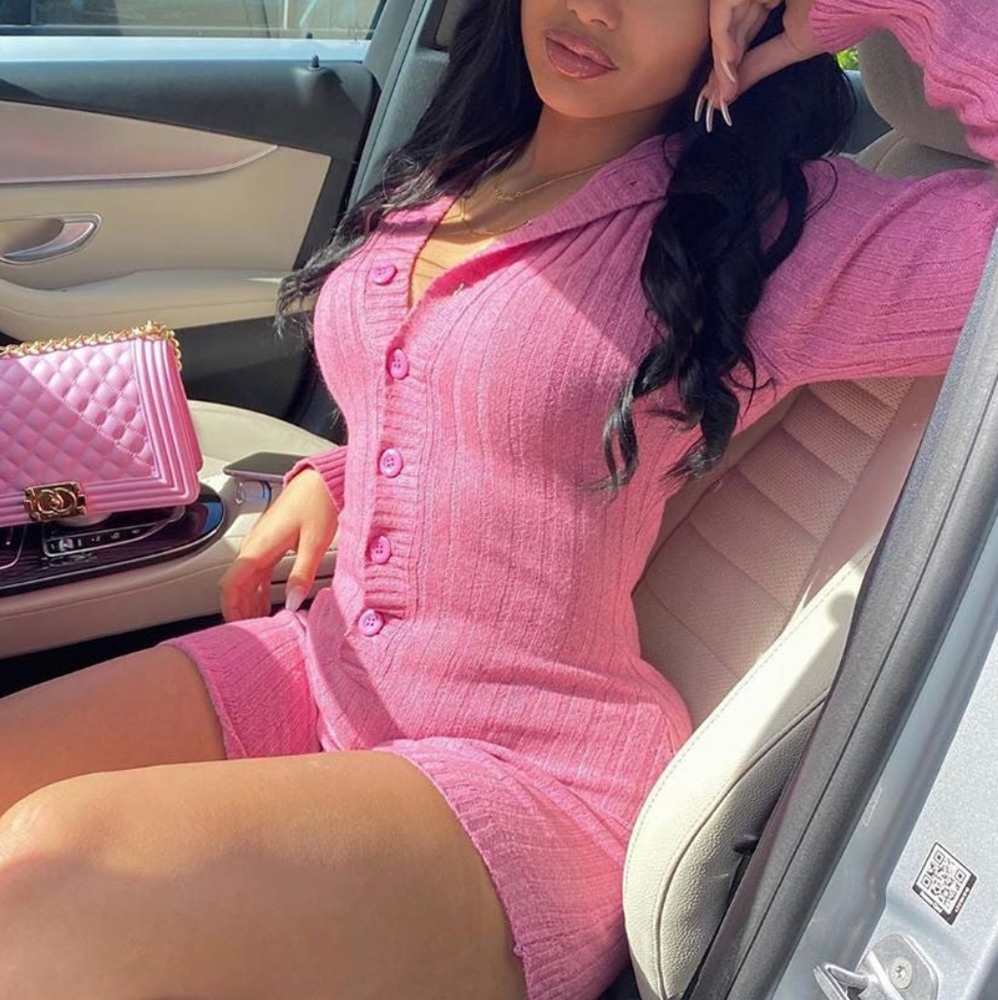 Fashion Nova Pink Ribbed Button Up Hooded Shorts Romper with Ears XS - Picture 1 of 5